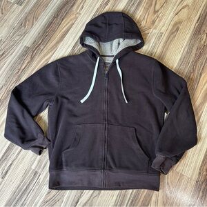 Outdoor Life Mens Sherpa Lined Hooded Heavy Zip Front Sweatshirt Brown Size S/C